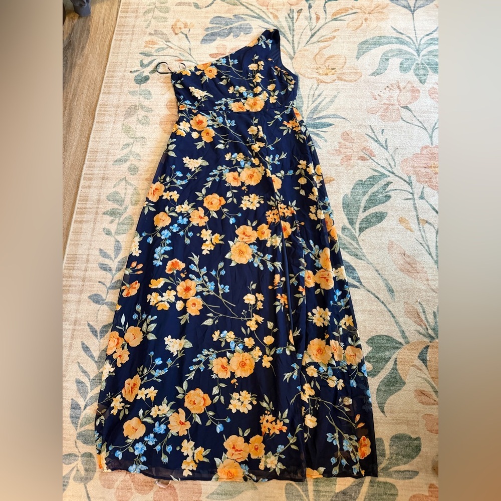 Lulus Elegant Admiration Navy Blue Floral One-Shoulder Maxi
Dress - Picture 6 of 7